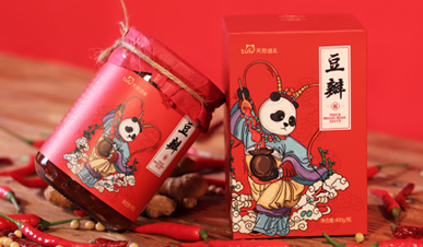 天府途禮豆瓣醬辣醬包裝設(shè)計“熊貓川劇戲劇插畫”